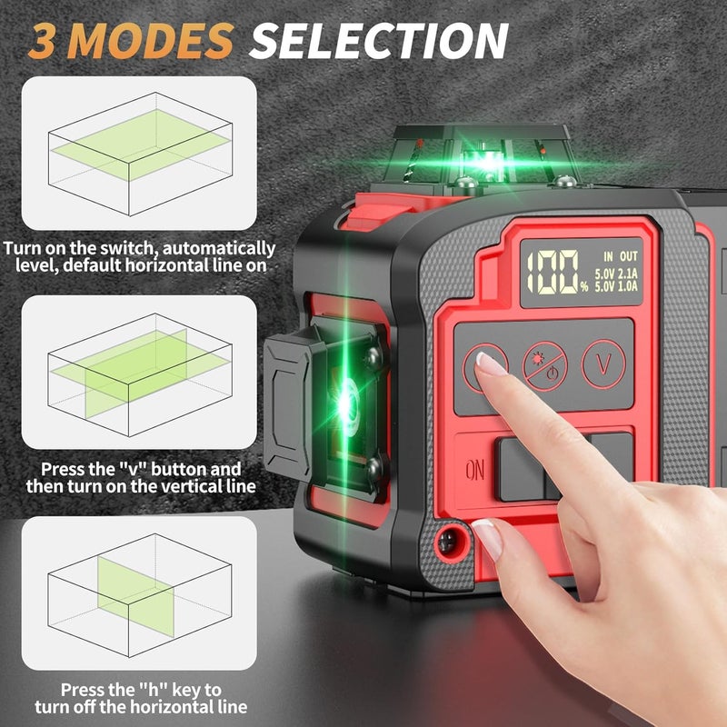Ereoin 8 Line Laser Level 2×360° Leveling Green Laser Self Level Tool，200ft 2D Green Line Cross for Leveling Tool for Construction and Picture Hanging，Laser measurement calibration Tool Kit - Image 2